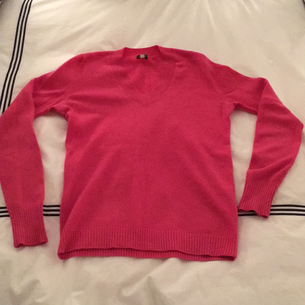 Raspberry pink crew neck cashmere sweater, JCrew